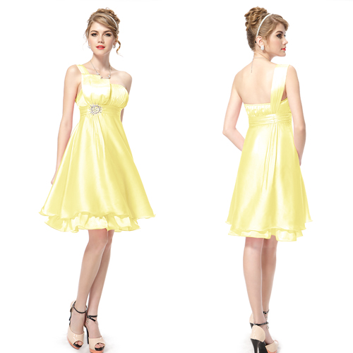 ... Yellow Rhinestones One Shoulder Ruffles Cocktail Dress 03229 AU Size