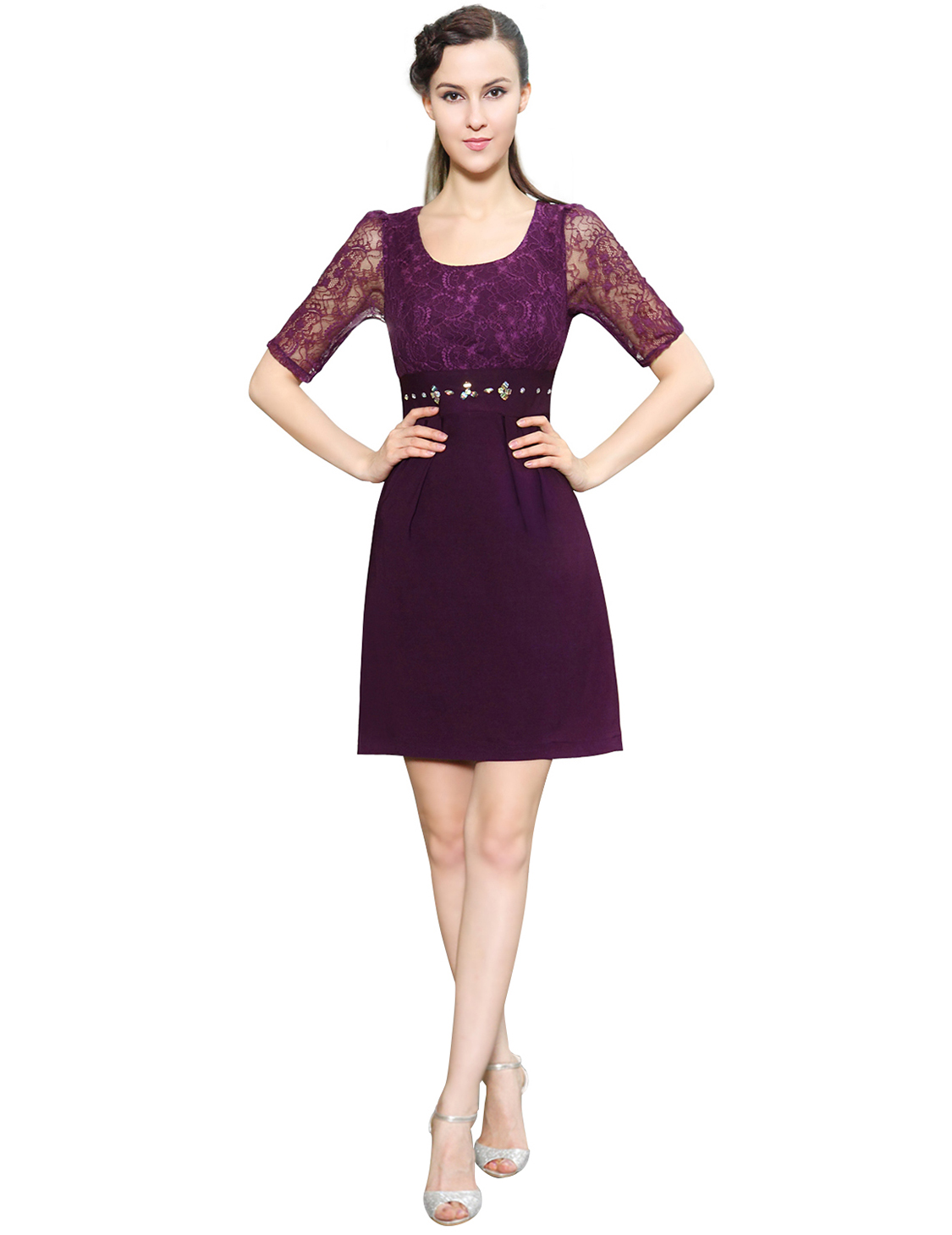 ... -Lace-Purple-Women-Sheath-Cocktail-Casual-Dress-Party-Prom-Gown-03811