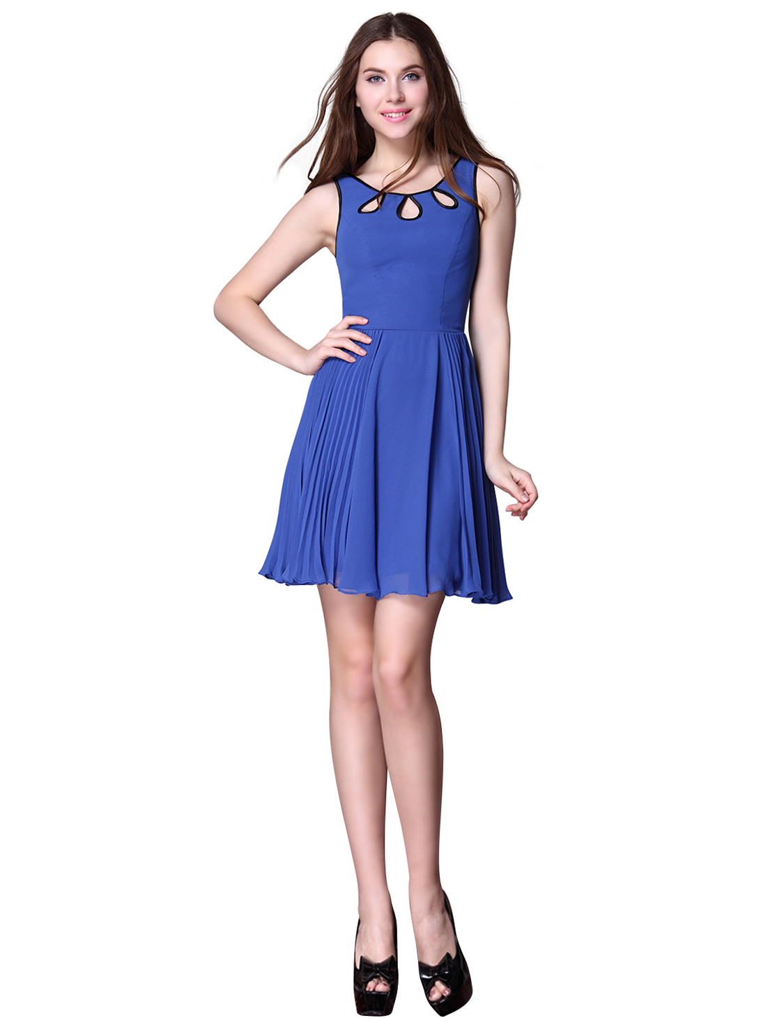 Sleeveless Blue Chiffon OL Casual Daily Prom Dress 03820 Size 8 10 12