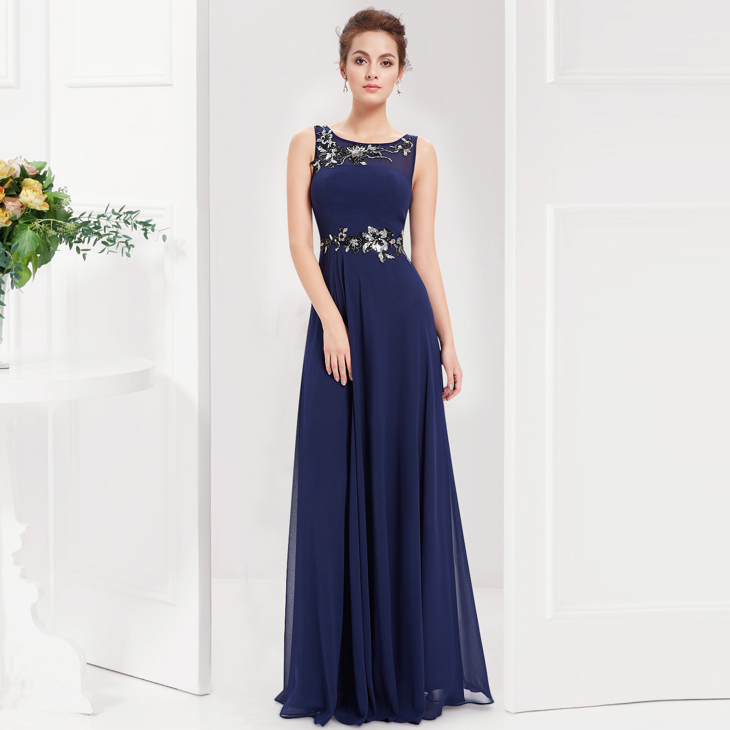 Ever Pretty Navy Blue Maternity Formal Round Neck Long Evening Dress