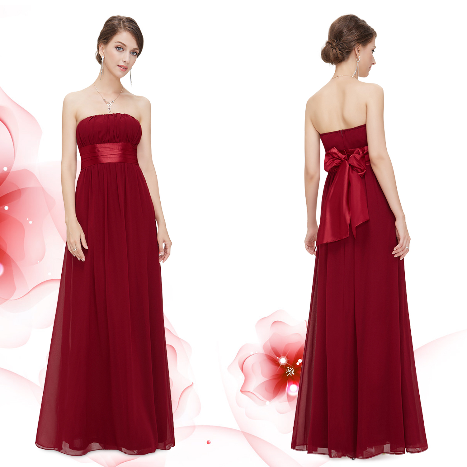 Graceful Bowtie Burgundy Chiffon Strapless Bridesmaid Dress 09060 UK