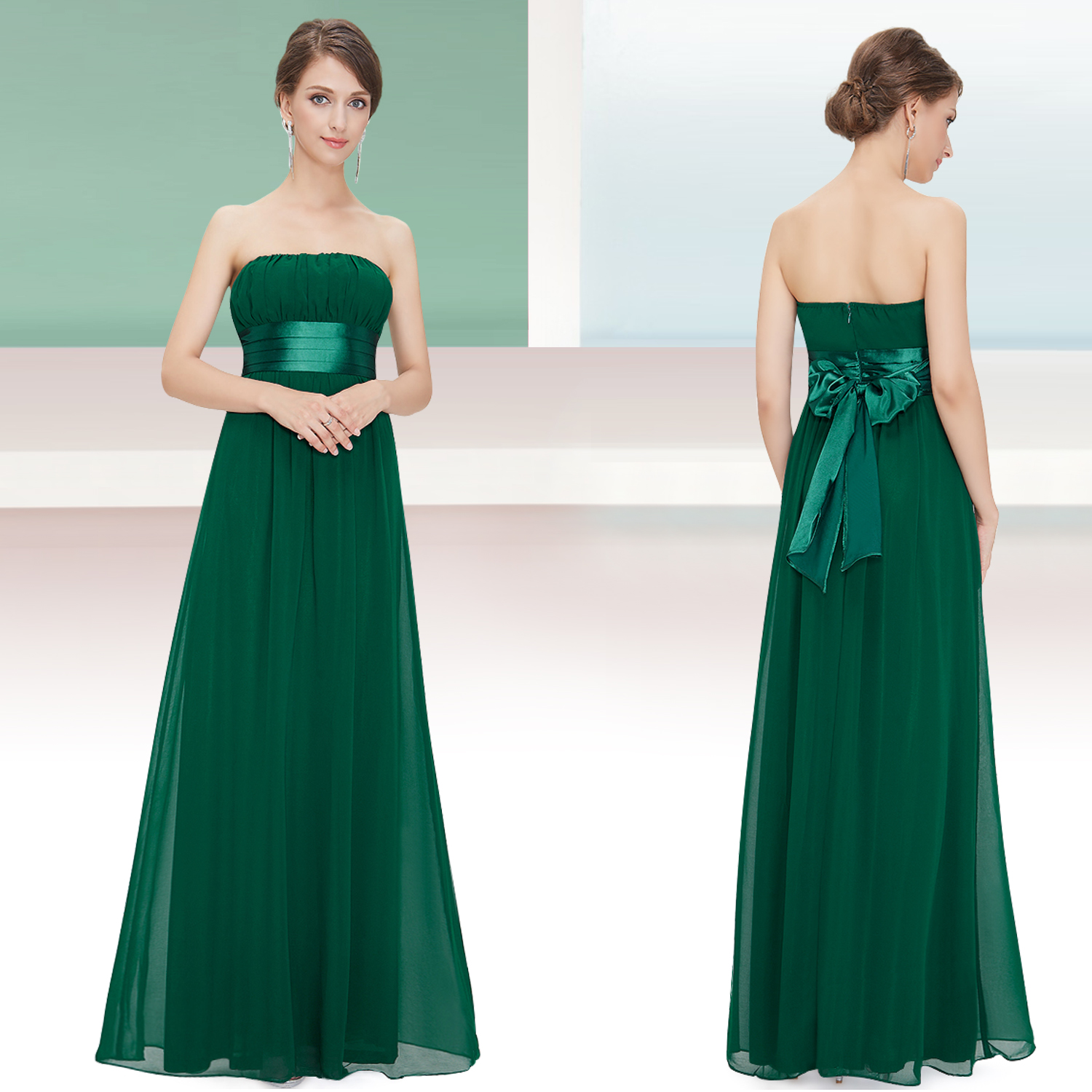 EverPretty Sexy Green Empire Waist Strapless Long Evening Gown 09060
