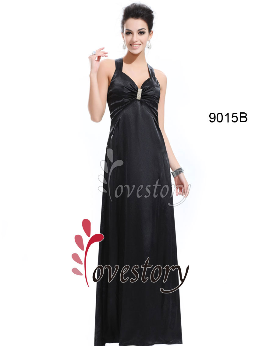 Love Story Open Back Black V neck Formal Dress Stunning Diamante 9015B 