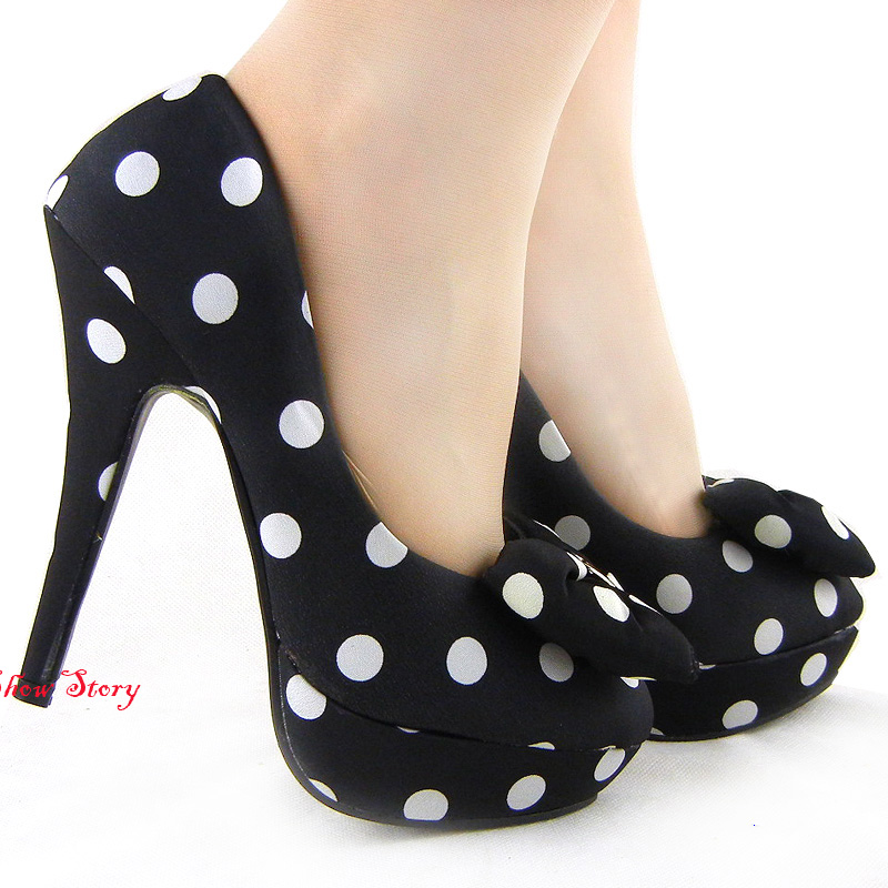 polka dot platform pumps