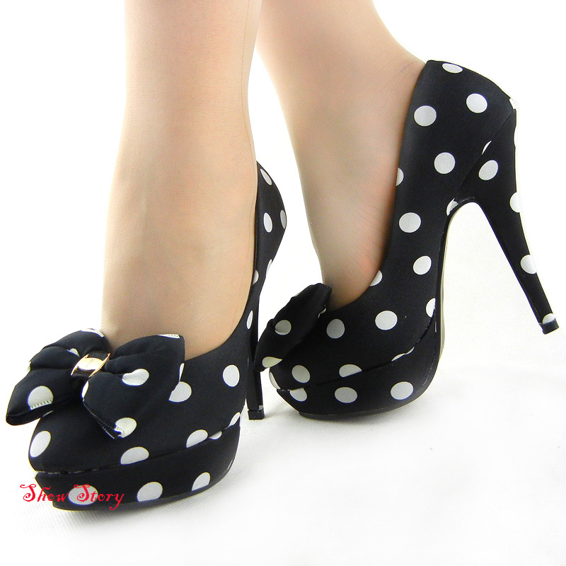 polka dot platform pumps
