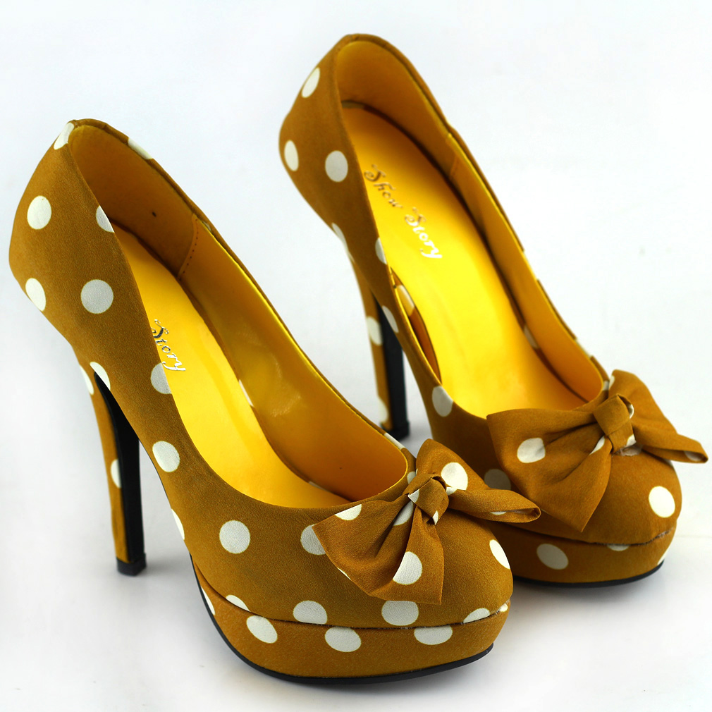 New Womens Polka Dots Bow Evening Stiletto Platform High Heel Pumps US