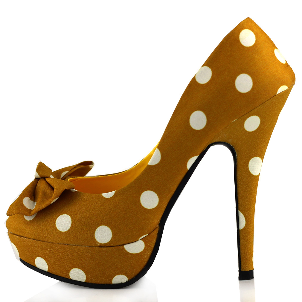 New Womens Polka Dots Bow Evening Stiletto Platform High Heel Pumps US