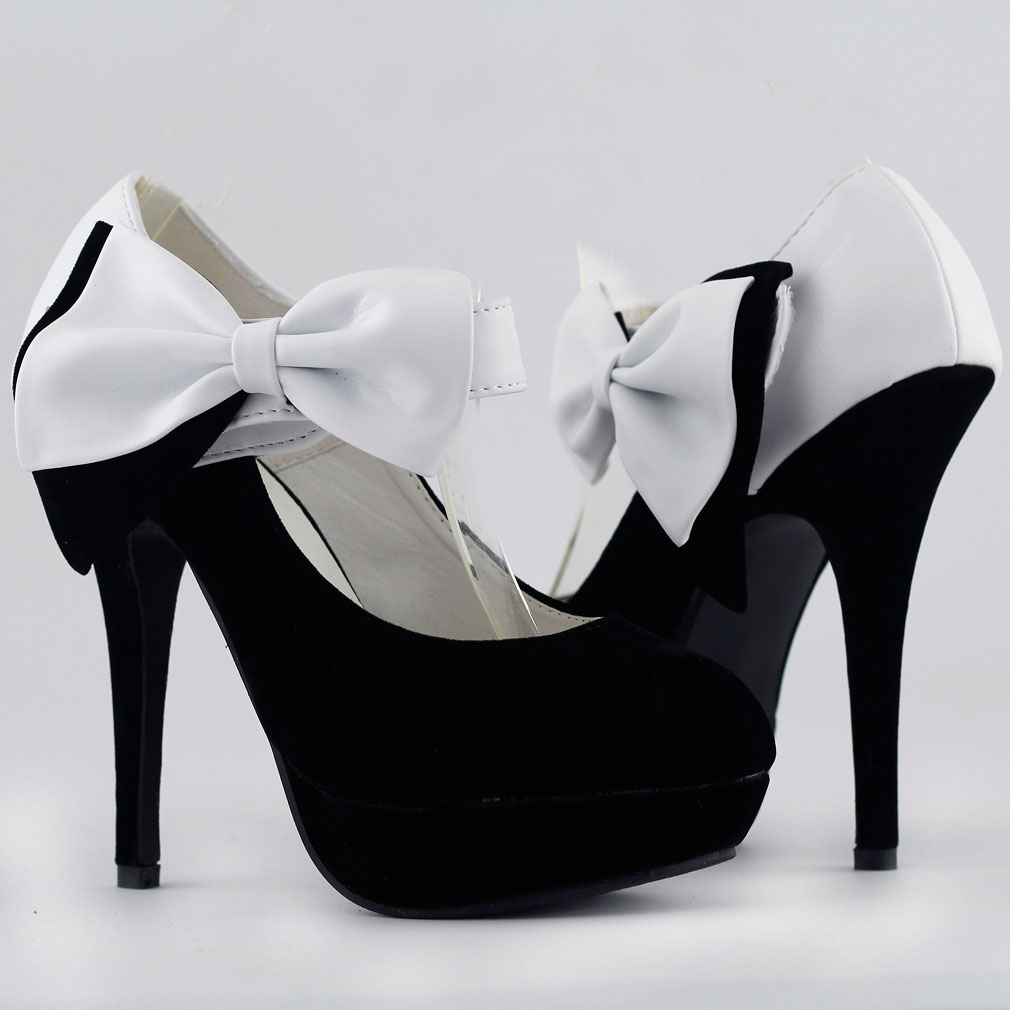 Ladies Sexy Bow Ankle Strap Suede Stiletto Platform High Heel Pumps