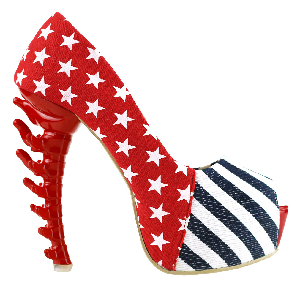 Special Dinosaur Bone Rough PeepToe Denim USA National Flag 5” High