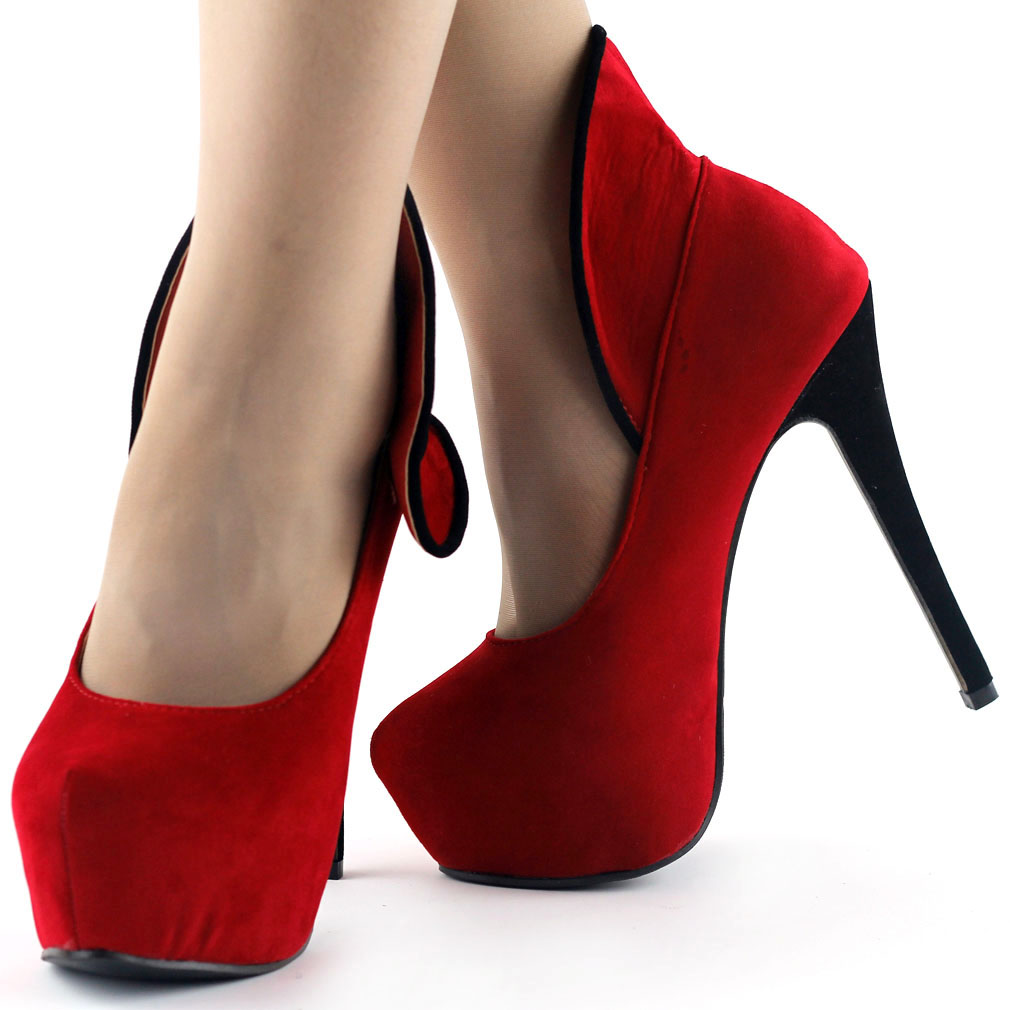 Sexy Black/Red Button Curved Hidden Platform Party Club Pump Size 4/5/6