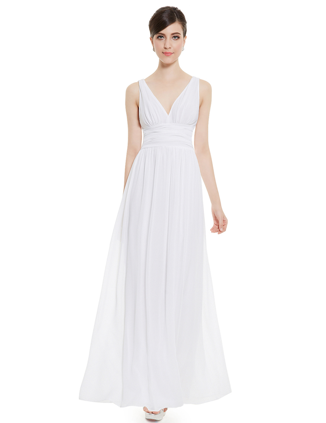 New Elegant Whites Chiffon V neck Diamante Pageant Gown Dress 09016WH 