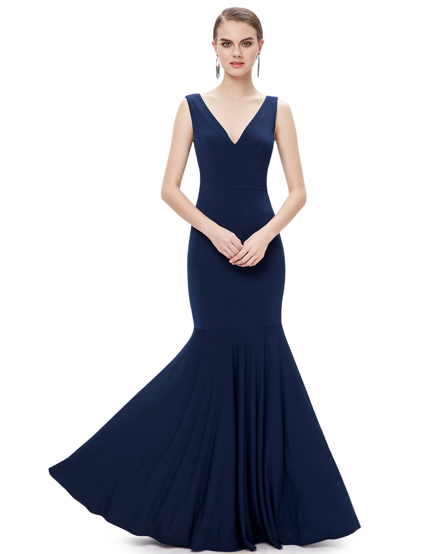 Sexy V-neck Mermaid Long Evening Dresses Formal Prom Cocktail Party ...