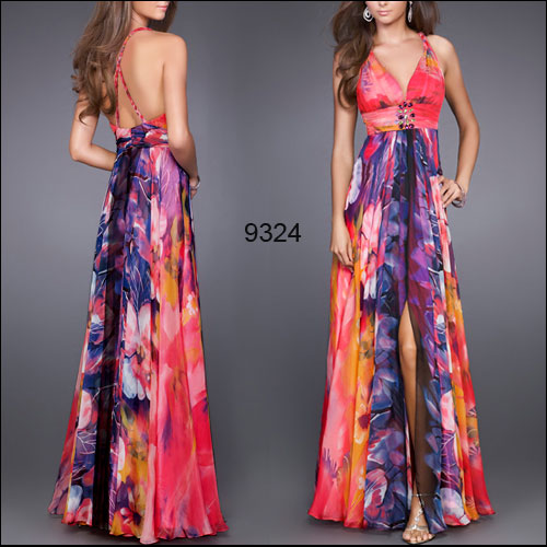 Purples Floral Printed Bowtie Elegant Strapless Long Prom Gown 09333 US ...