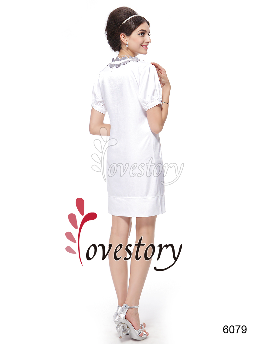 White Round Neck Flower Short Sleeve Ever Pretty Casual Dress 06079 AU 