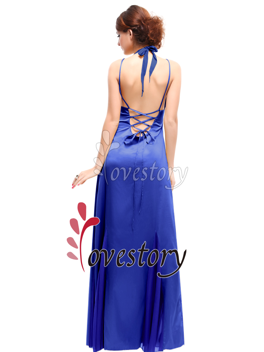 Ever Pretty Sexy Open Back Blue Maxi Long Formal Prom Dresses 09080 US 