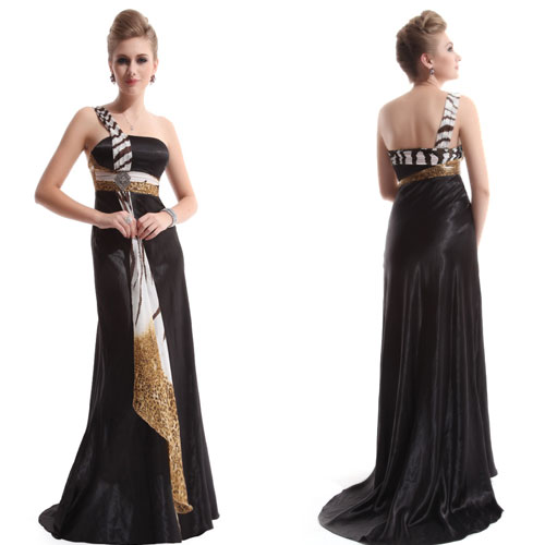 One Shoulder Ornament Printed Trailing Evening Gown 09634 610585941287 
